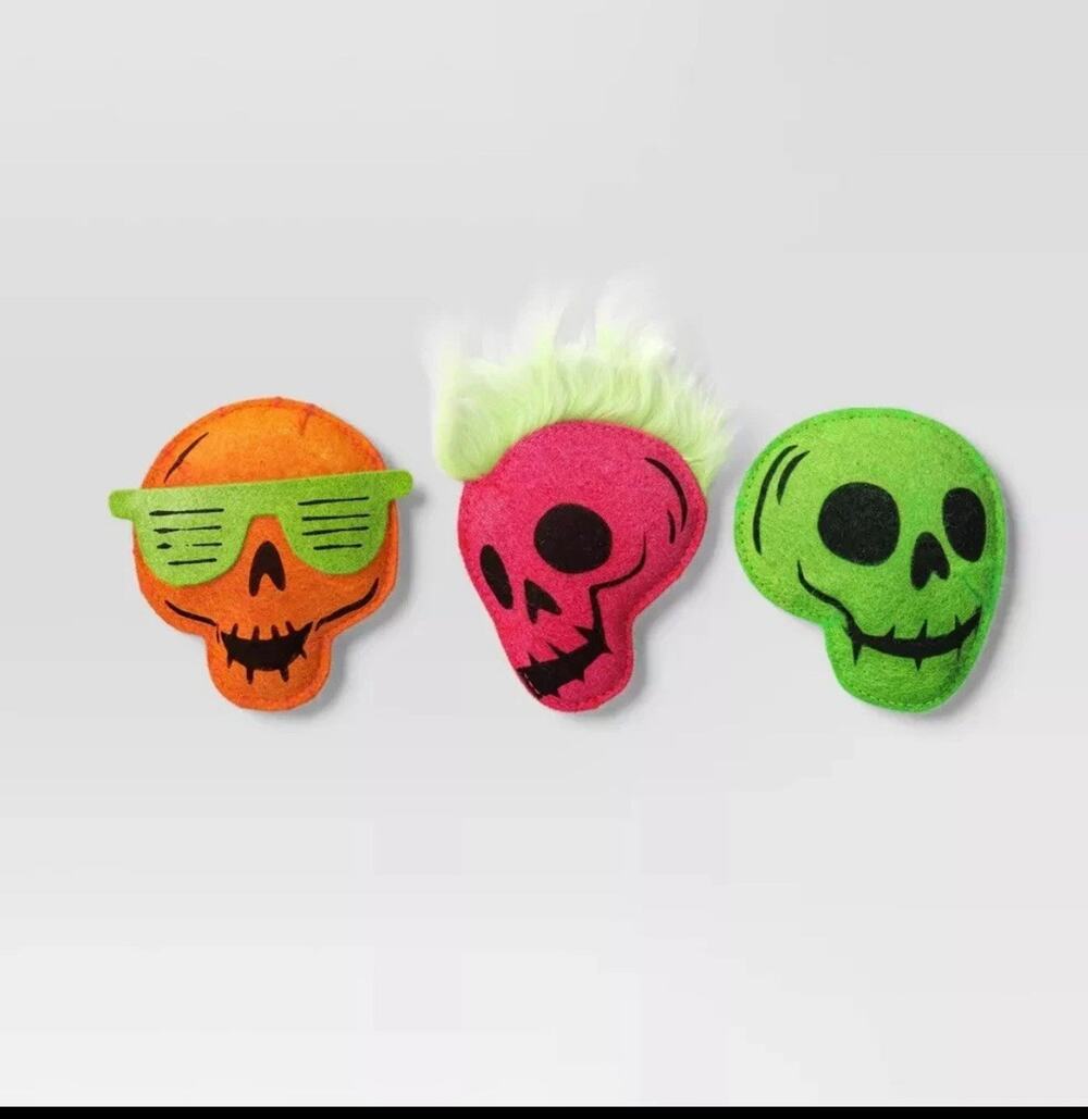 Halloween Multipack Retro Skull Plush Cat Toy Set - 3pc - Hyde and EEK! Boutique